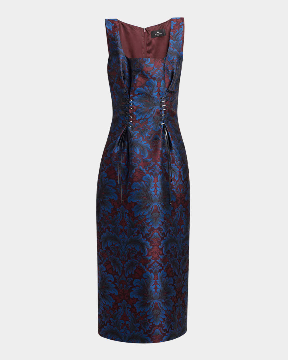 Floral Jacquard Laced Midi Dress